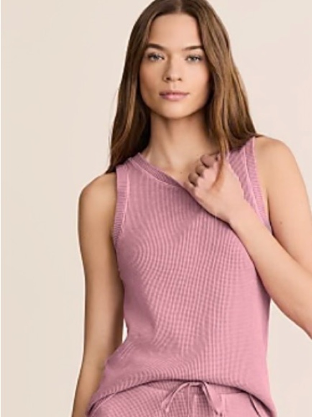 NWT! Lou & Grey Waffle Knit Tank Top - dusty rose Sz. Large